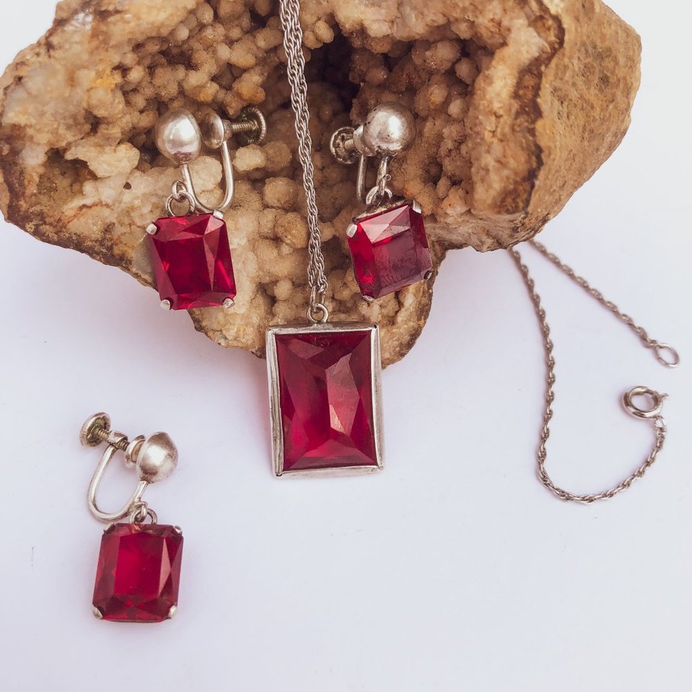 Ruby Necklace & Earrings Set - image 1